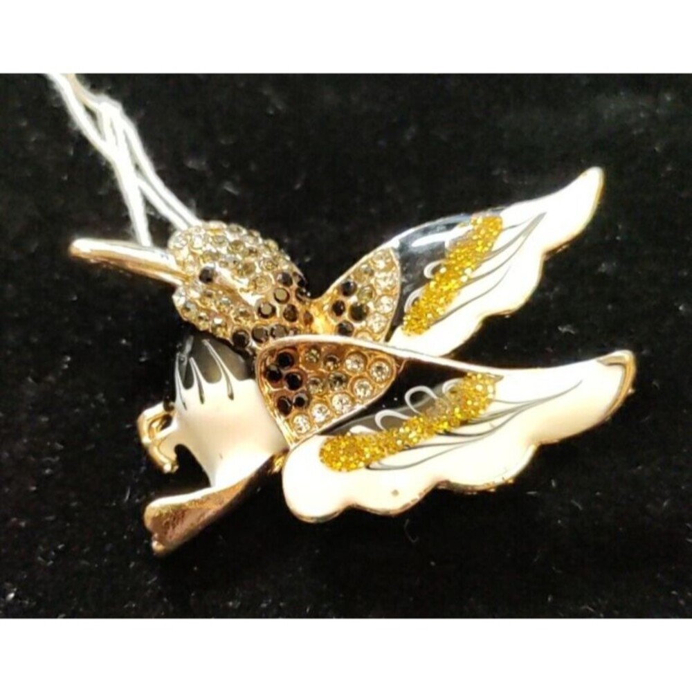 Hummingbird Brooch With Enamel And Rhinestones 1.75" Wide X 1.5" Long